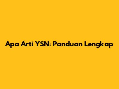 Apa Arti YSN: Panduan Lengkap