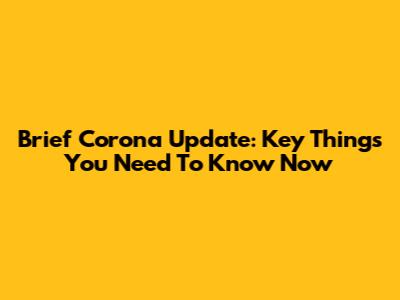 Brief Corona Update: Key Things You Need To Know Now