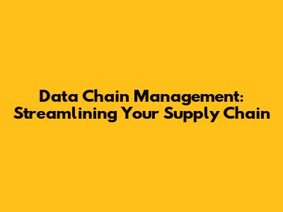 Data Chain Management: Streamlining Your Supply Chain