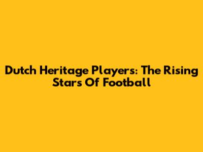 Dutch Heritage Players: The Rising Stars Of Football