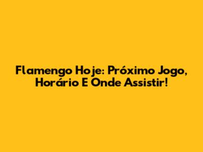 Flamengo Hoje: Próximo Jogo, Horário E Onde Assistir!