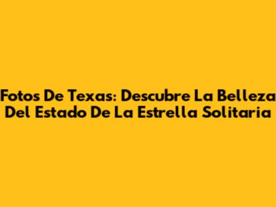 Fotos De Texas: Descubre La Belleza Del Estado De La Estrella Solitaria