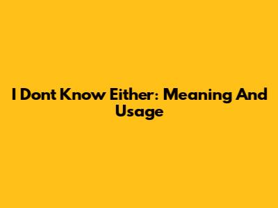 I Don't Know Either: Meaning And Usage
