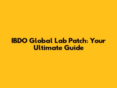 IBDO Global Lab Patch: Your Ultimate Guide