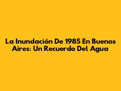 La Inundación De 1985 En Buenos Aires: Un Recuerdo Del Agua