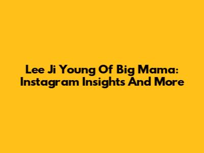 Lee Ji Young Of Big Mama: Instagram Insights And More
