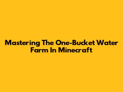 Mastering The One-Bucket Water Farm In Minecraft