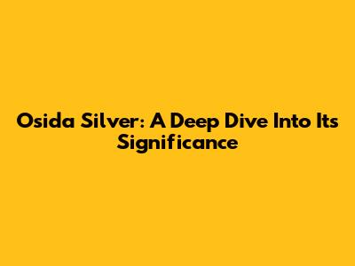Osida Silver: A Deep Dive Into Its Significance
