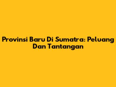 Provinsi Baru Di Sumatra: Peluang Dan Tantangan