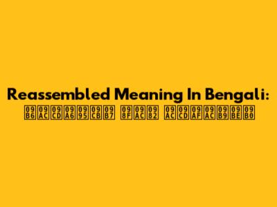 Reassembled Meaning In Bengali: শব্দকোষ এবং ব্যবহার