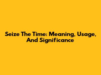 Seize The Time: Meaning, Usage, And Significance