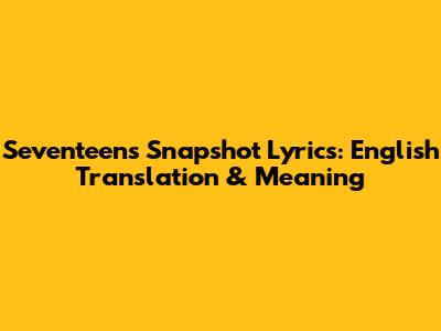 Seventeen's 'Snapshot' Lyrics: English Translation & Meaning