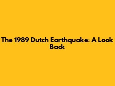 The 1989 Dutch Earthquake: A Look Back