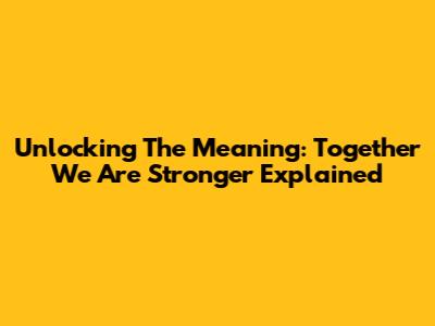 Unlocking The Meaning: Together We Are Stronger Explained