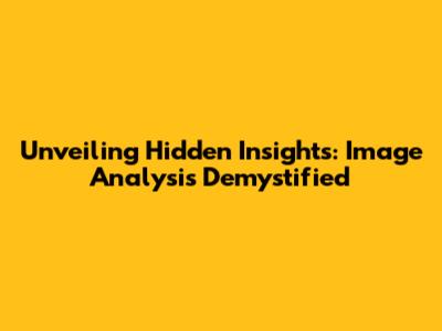 Unveiling Hidden Insights: Image Analysis Demystified