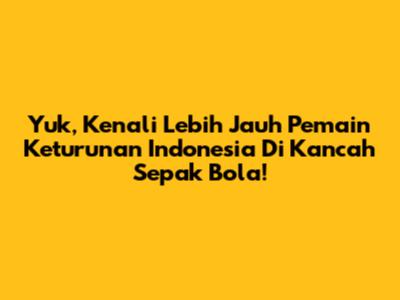 Yuk, Kenali Lebih Jauh Pemain Keturunan Indonesia Di Kancah Sepak Bola!